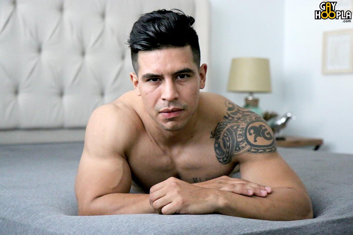 Buff Bodybuilder Mario Cortez Jerks His Uncut COCK